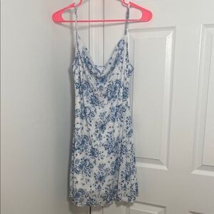 Floral Blue and White Cowl Neck Dress